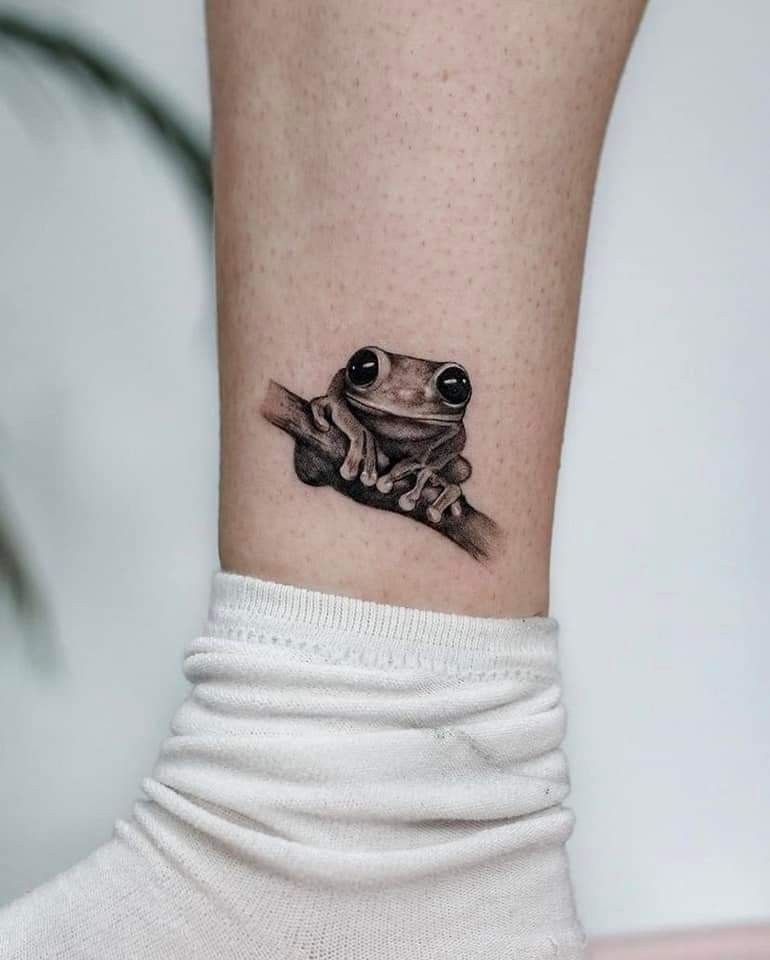 Realistic Frog on a Branch Tattoo Tattoo Design