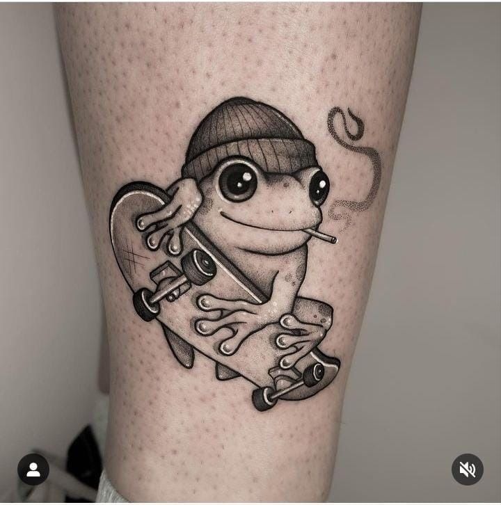 Skater Frog with Beanie Tattoo (Realistic) Tattoo Design