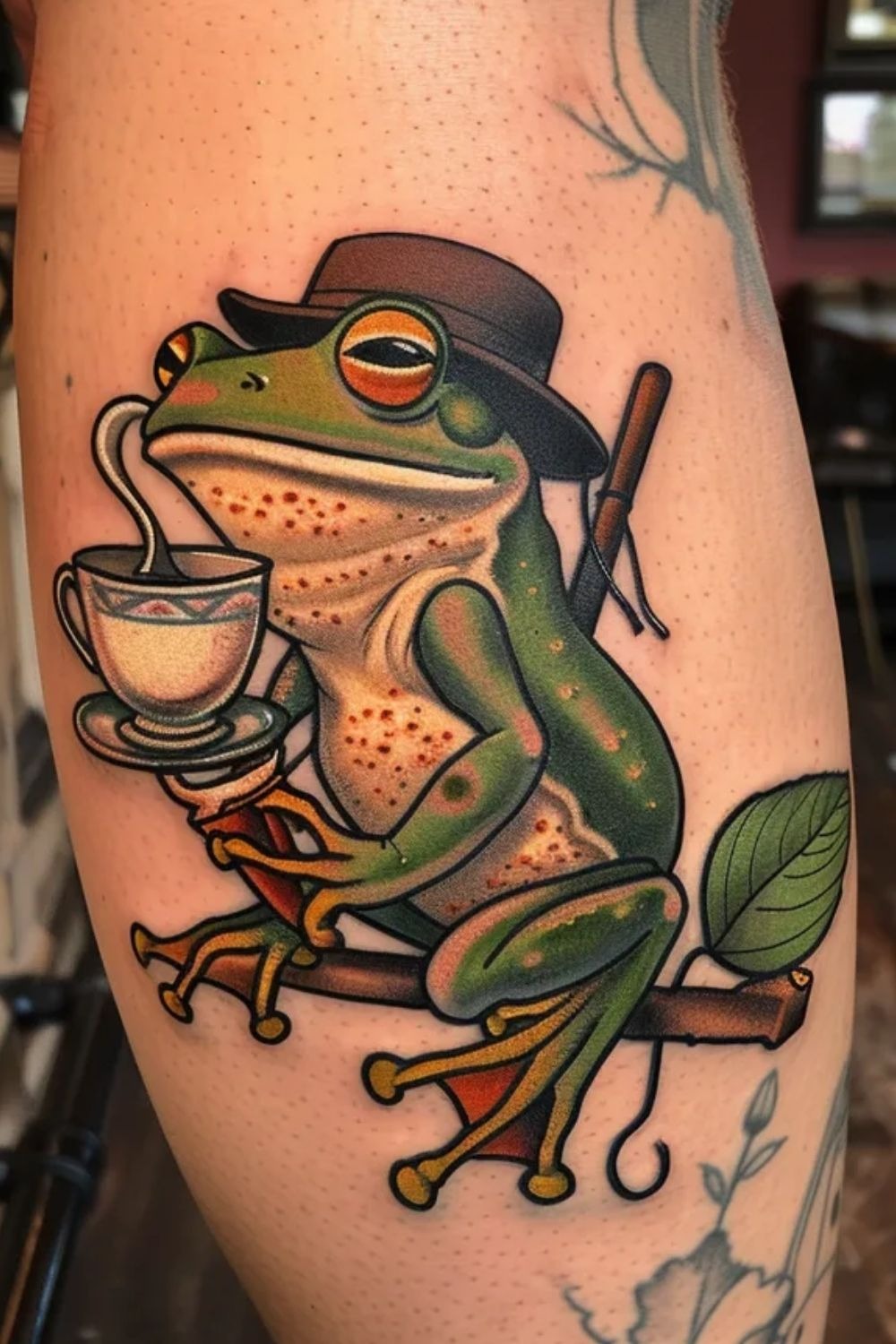 Sophisticated Frog with Tea Tattoo Tattoo Design