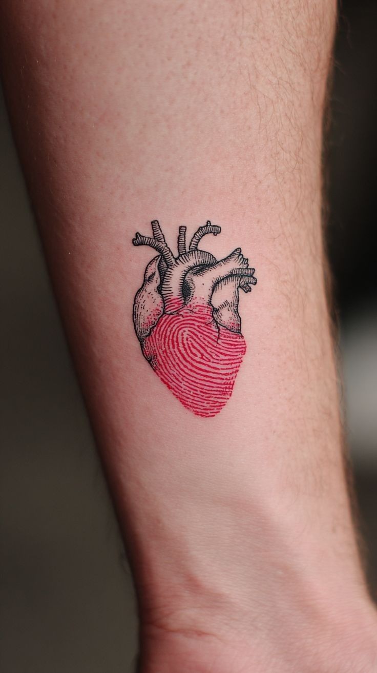 Anatomical Heart With Fingerprint Detail Tattoo Design