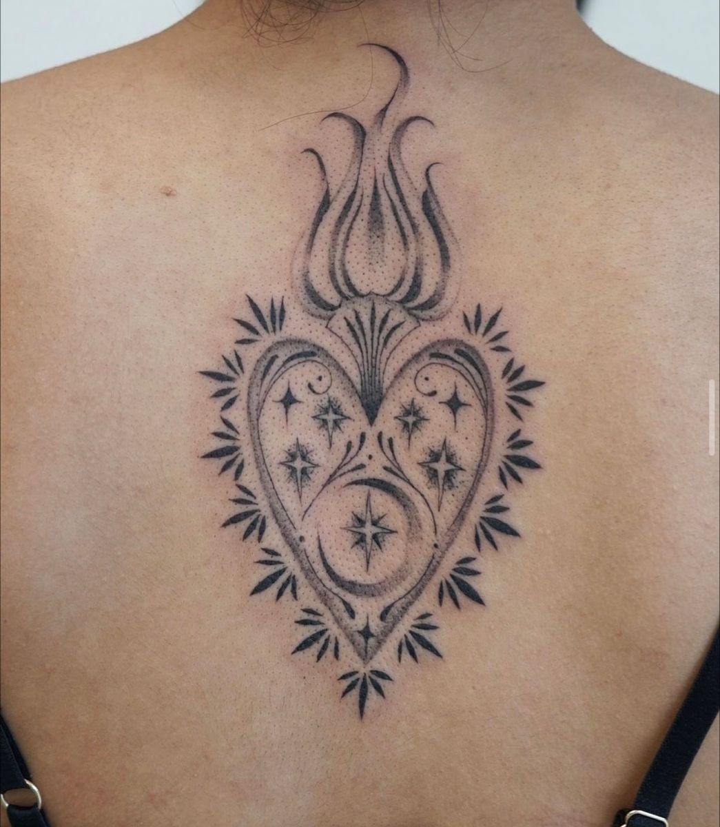 Celestial Sacred Heart Back Tattoo Tattoo Design