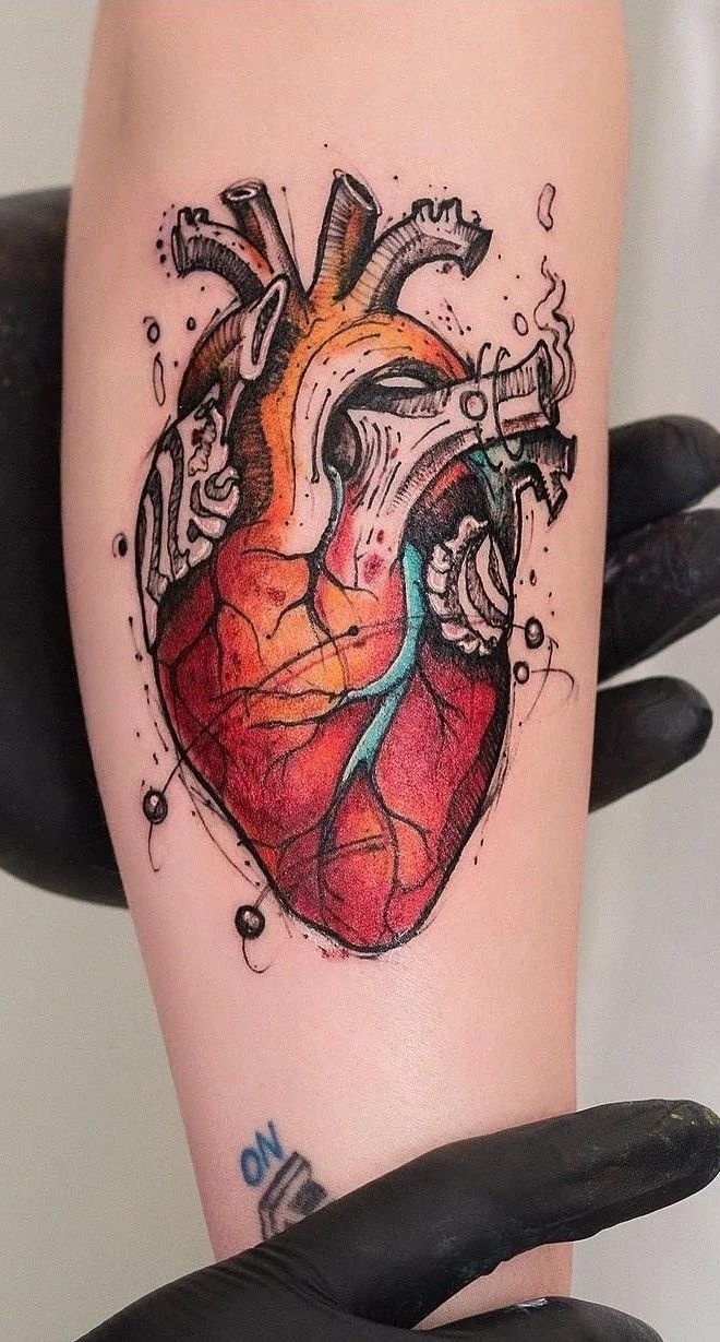 Colorful Human Heart Tattoo Tattoo Design