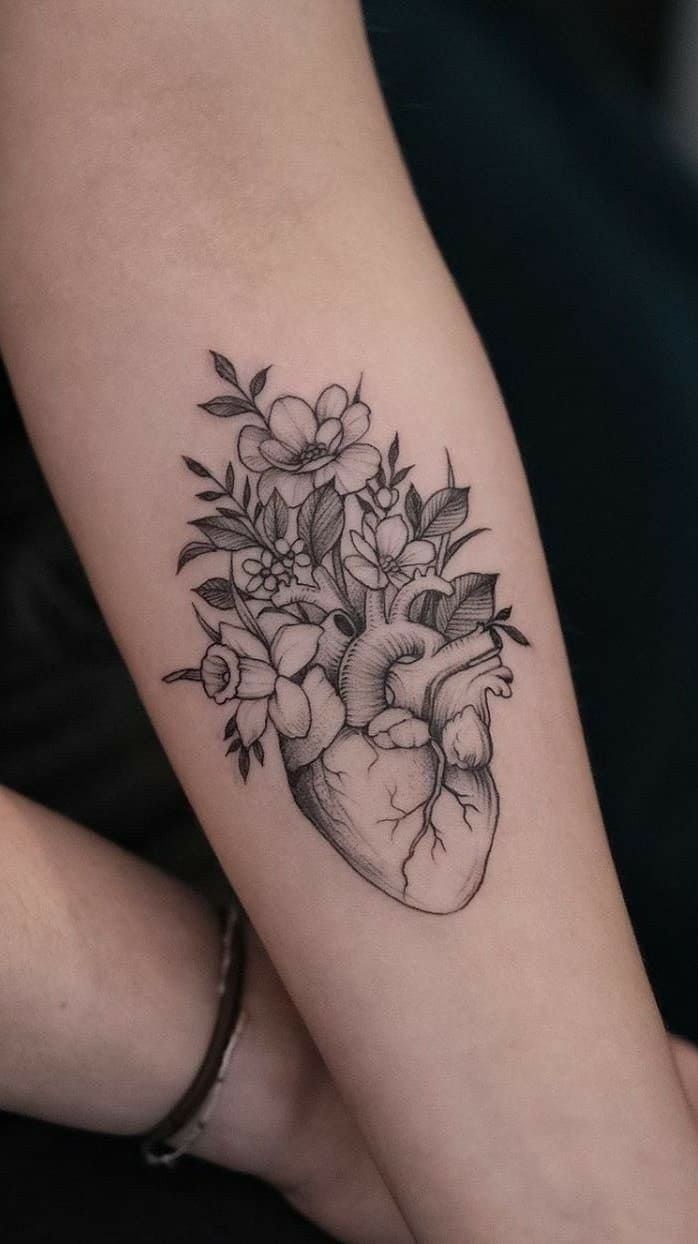 Human Heart With Flowers Tattoo Tattoo Design