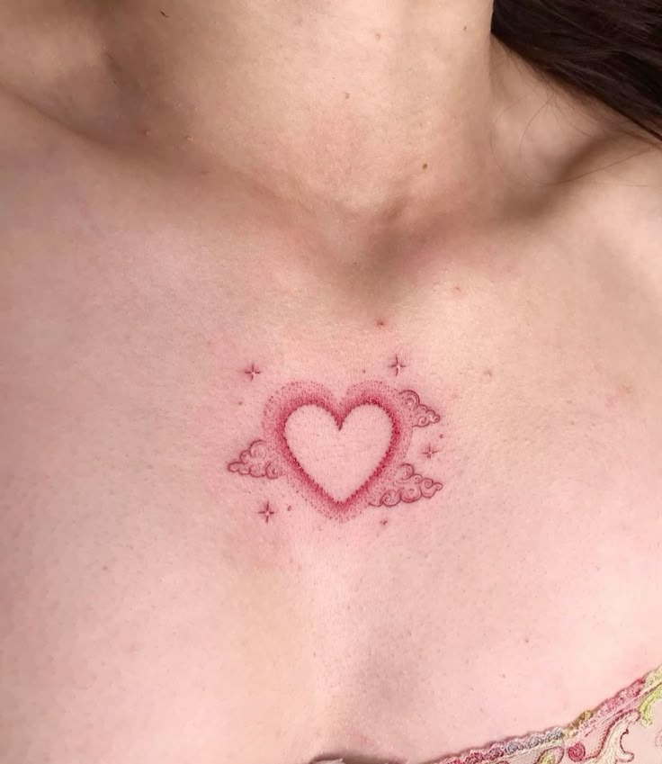 Pink Cloud Heart Chest Tattoo Tattoo Design