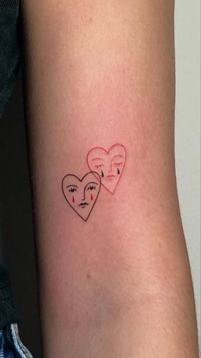 Two Minimalist Face Hearts Tattoo Tattoo Design