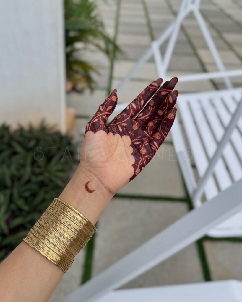 Bold Palm Coverage with Crescent Accent Tattoo Design