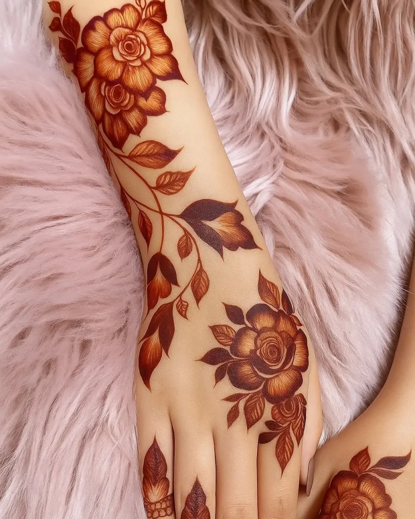 Bold Rose-Inspired Henna Design Tattoo Design