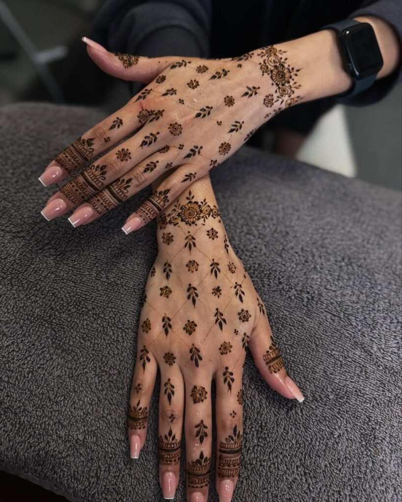 Elegant Polka Dot Floral Henna Design Tattoo Design