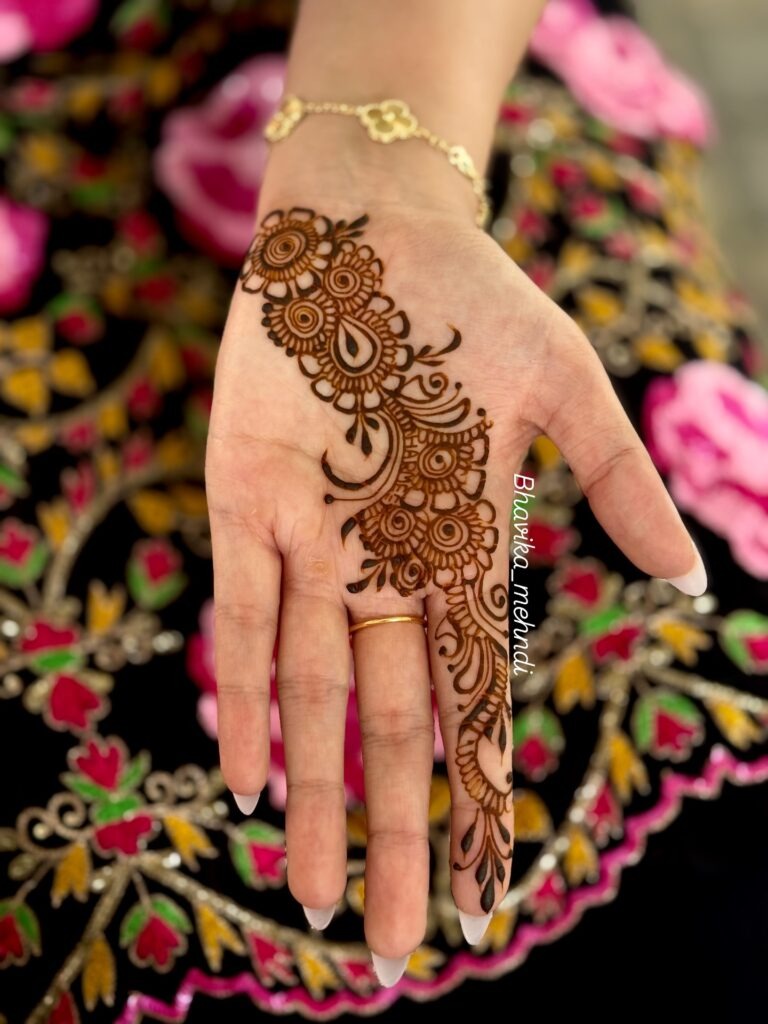 Elegant Side Palm Henna Design Tattoo Design