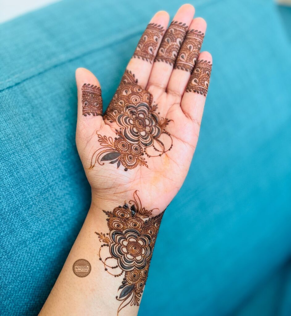 Floral Cascade Palm Henna Tattoo Design