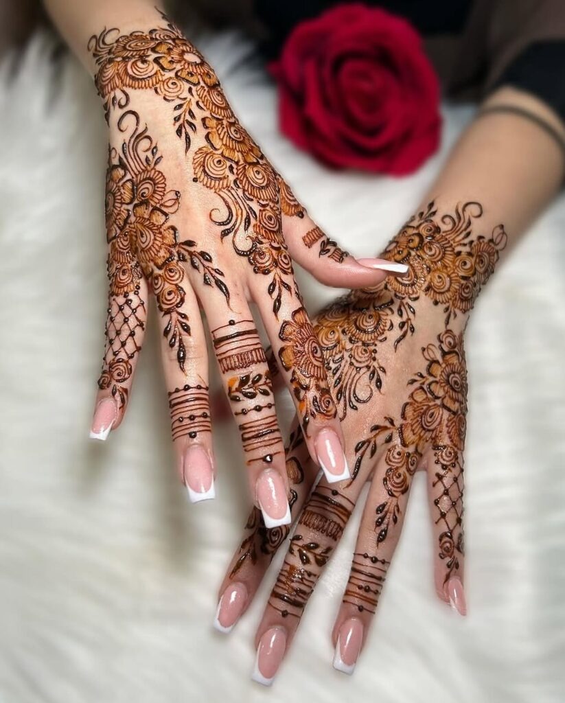 Full Floral and Lattice Henna Design Tattoo Design