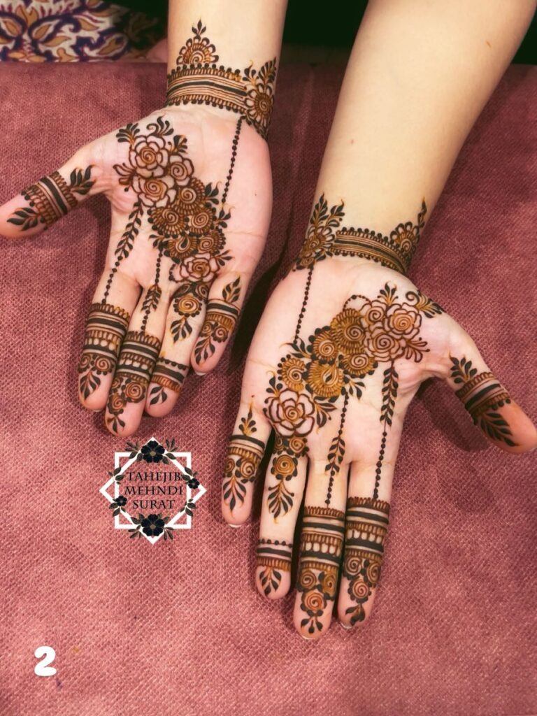 Hanging Floral Chain Henna Design Tattoo Design