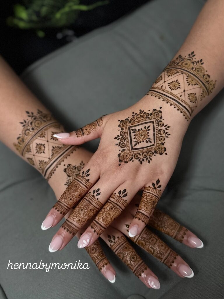 Intricate Geometric Wrist and Hand Henna Tattoo Design