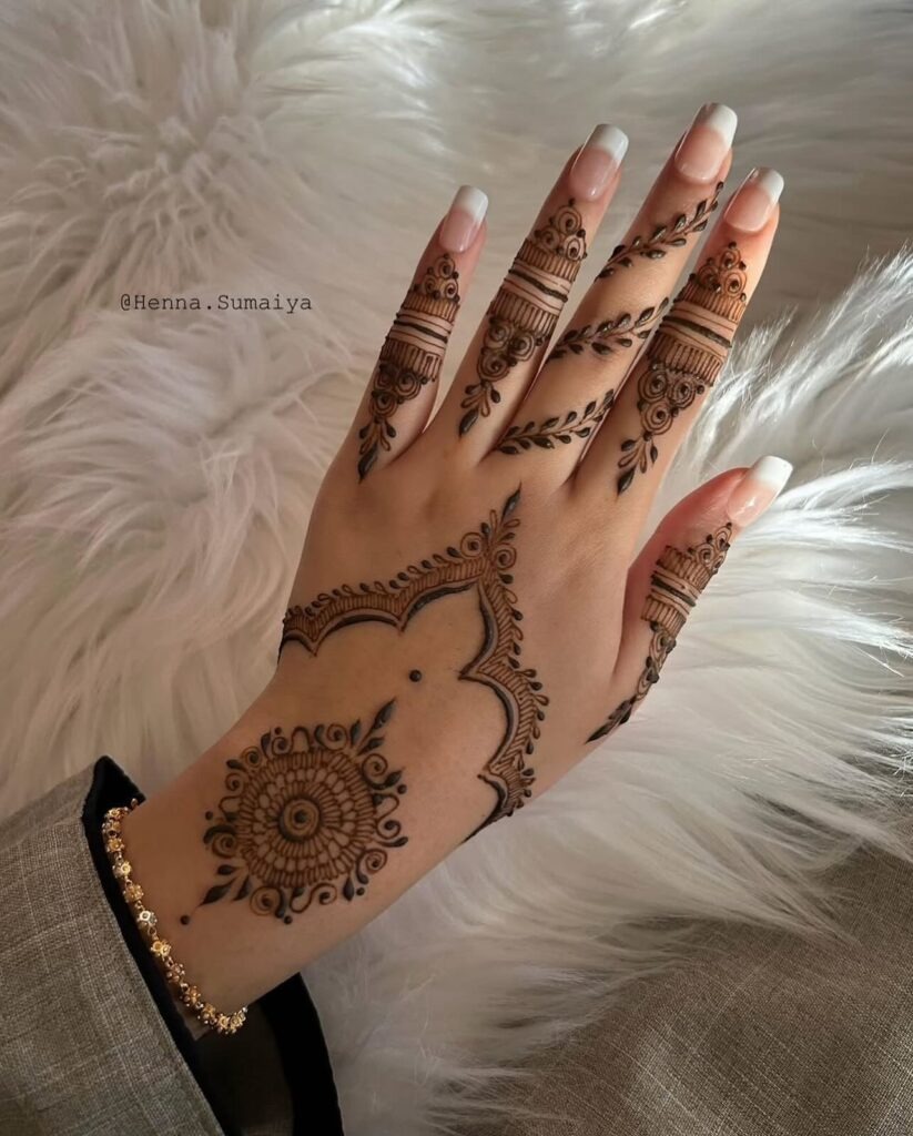 Mandala and Leafy Trail Henna Design Tattoo Design