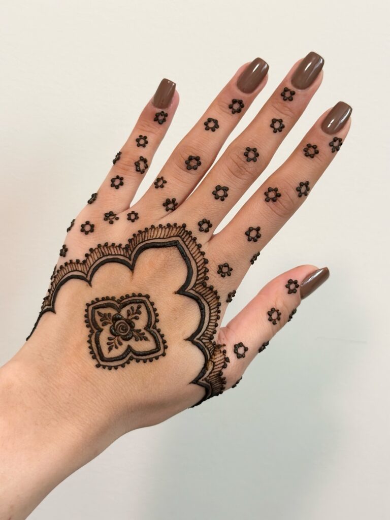 Minimal Floral Hand Henna Tattoo Design