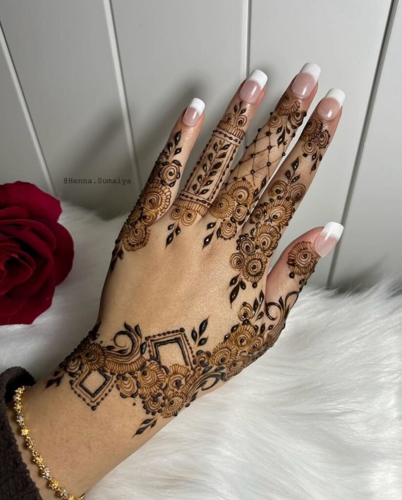 Modern Floral and Geometric Henna Design Tattoo Design