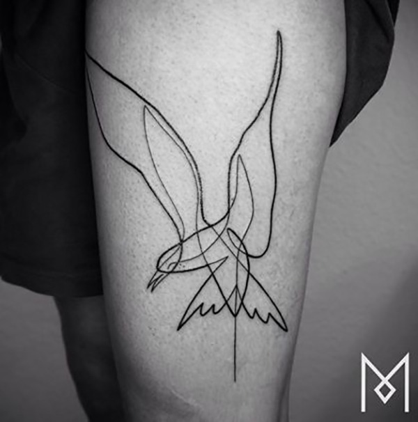 Abstractly Artistic Hummingbird Tattoo with Single-Line Design Tattoo Design
