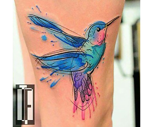 Blue and Pink Hummingbird Tattoo Bursting with Energy Tattoo Design