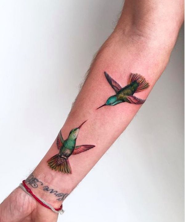 Colorful Conversing Hummingbird Tattoo Design Tattoo Design