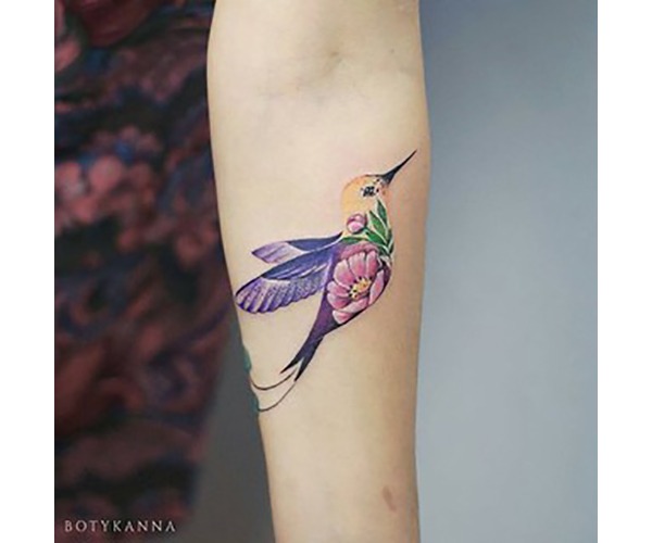 Floral Mountain-scape Framed in Hummingbird Tattoo Silhouette Tattoo Design