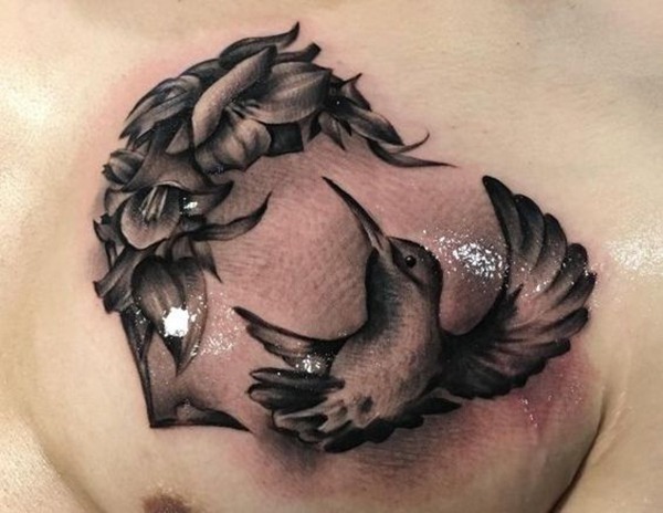 Heart-Shaped Hummingbird Tattoo Featuring a Floral Wreath Tattoo Design