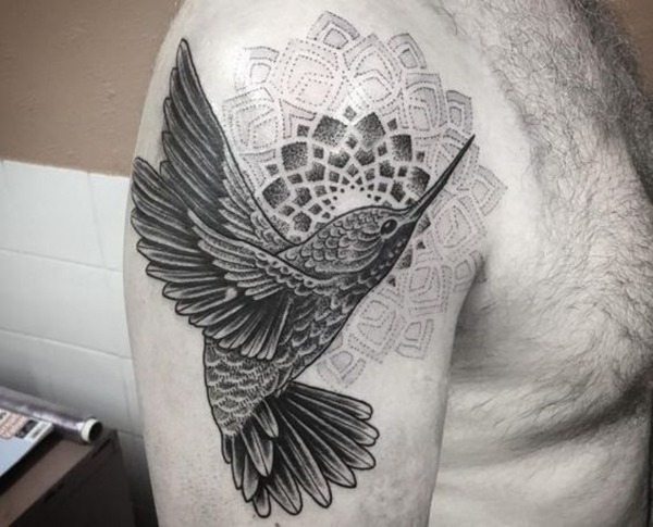 Hummingbird Chakra with SymmetricalFlower Tattooon Shoulder Tattoo Design