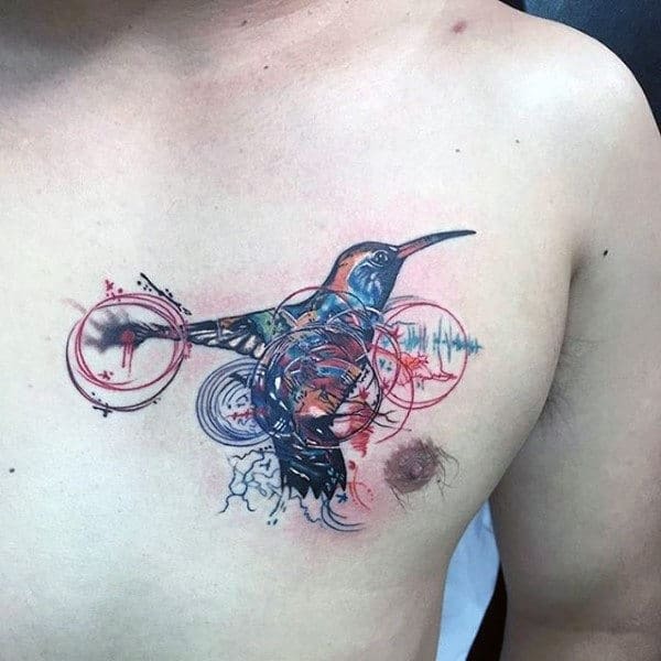 Hummingbird Paired with Map and Sound Wave Tattoo Design