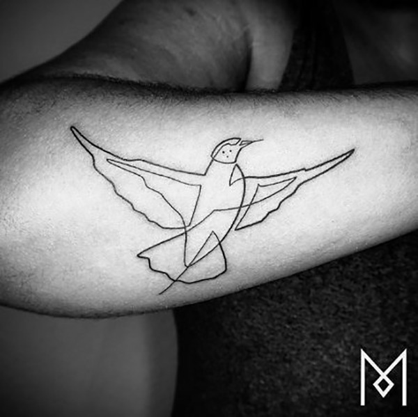 Single Line Hummingbird in Flight Tattoo Design