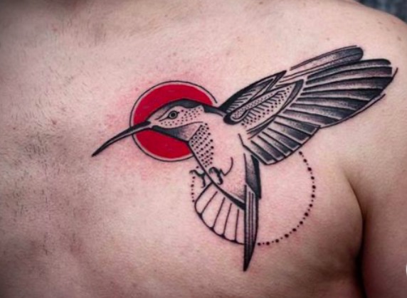 Sunset and Infinity Symbol Hummingbird Illustration Tattoo Design