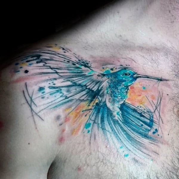 Watercolor Hummingbird Tattoo on Collarbone Tattoo Design
