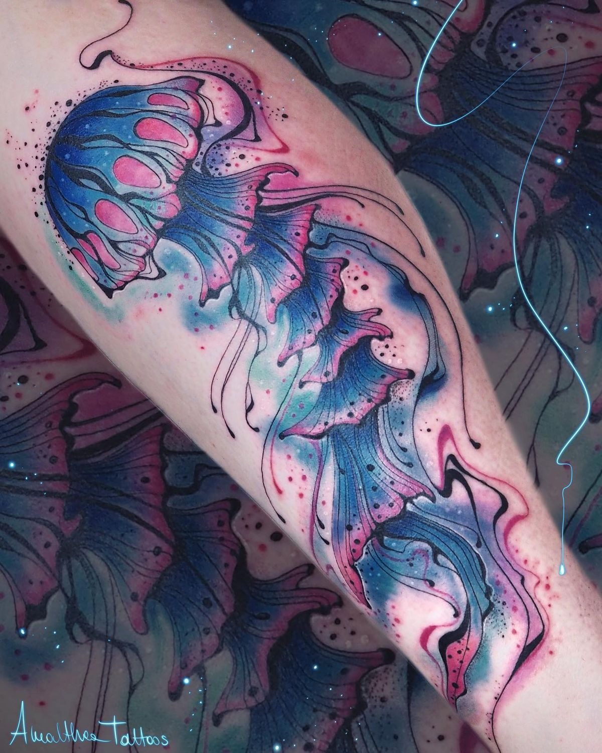 Abstract Watercolor Jellyfish Arm Tattoo Tattoo Design