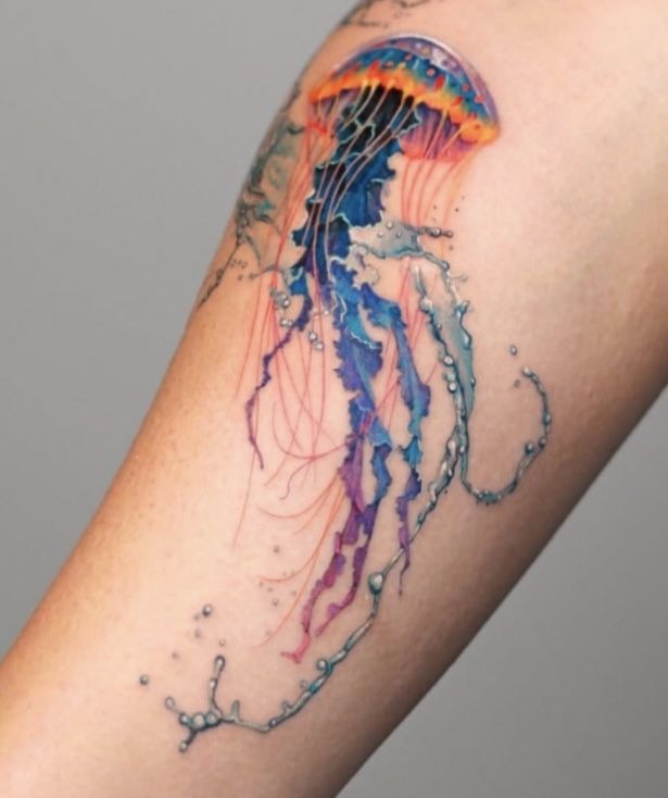 Bright Watercolor Jellyfish Tattoo Tattoo Design