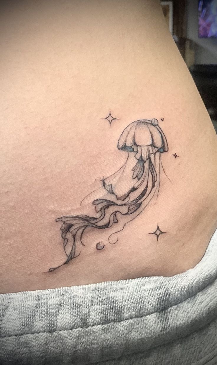 Fine Line Jellyfish Hip Tattoo Tattoo Design