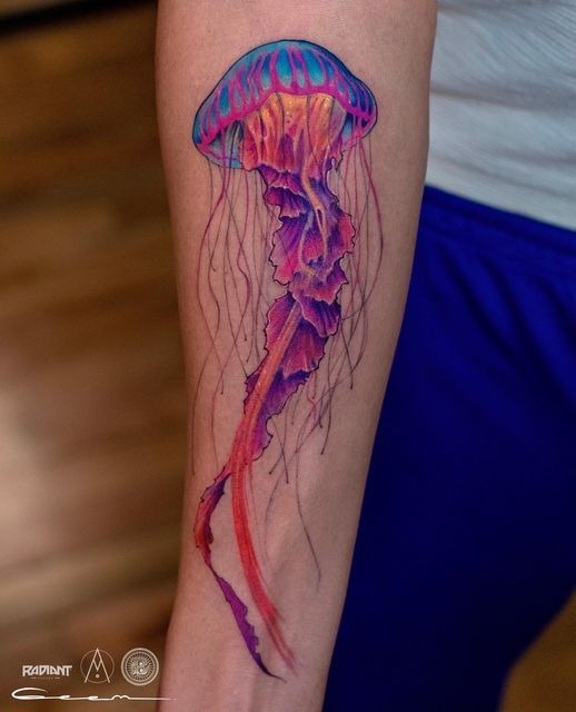 Neon Pink and Purple Jellyfish Tattoo Tattoo Design