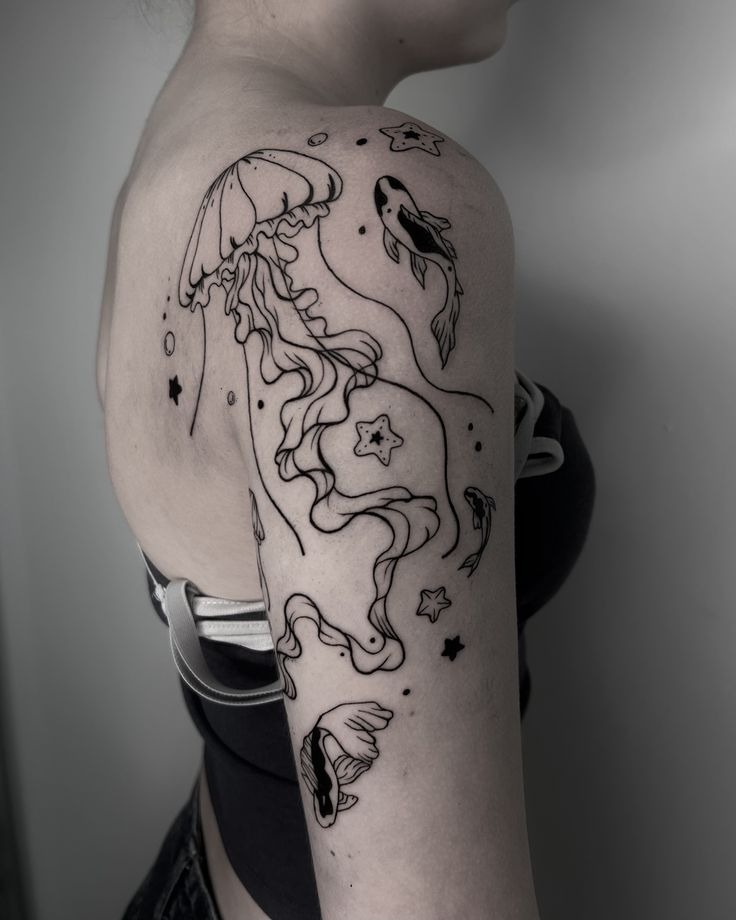 Ocean-Themed Jellyfish Shoulder Tattoo Tattoo Design