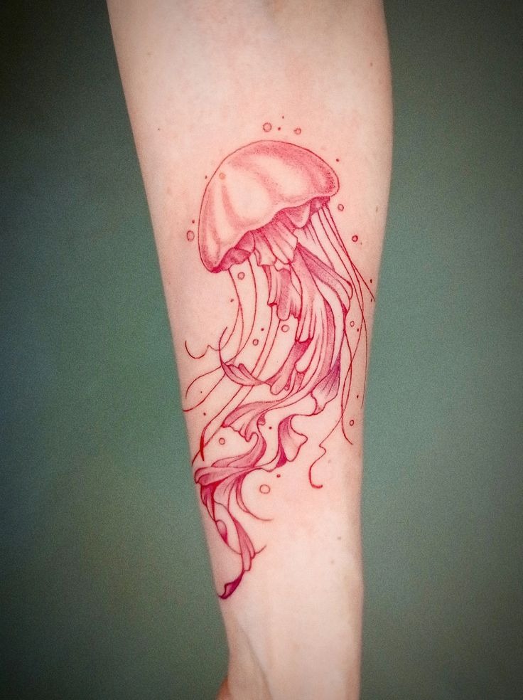 Red Line Jellyfish Tattoo Tattoo Design