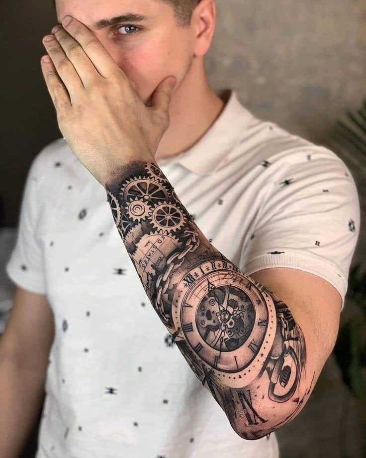 Clock and Gears Forearm Tattoo Tattoo Design