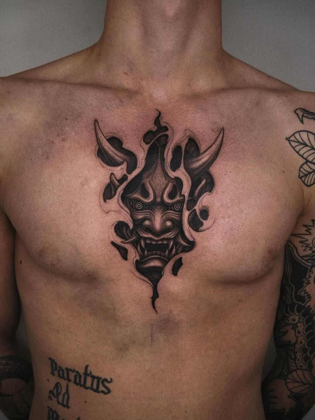 Dark Demon Mask Chest Tattoo Tattoo Design
