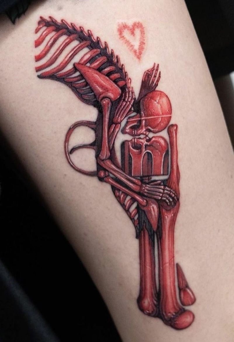 Red Skeleton Heart Tattoo Tattoo Design
