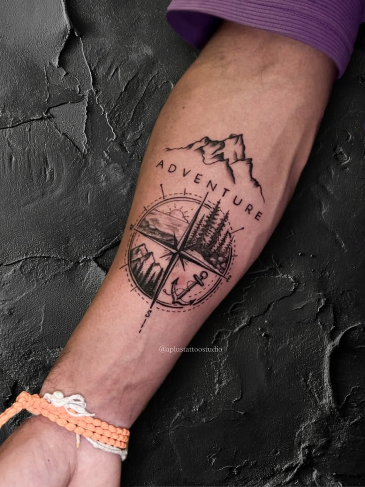 Adventure Compass Mountain Tattoo Tattoo Design