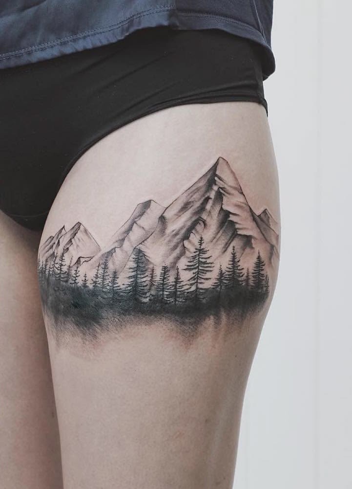 Bold Mountain Thigh Band Tattoo Tattoo Design