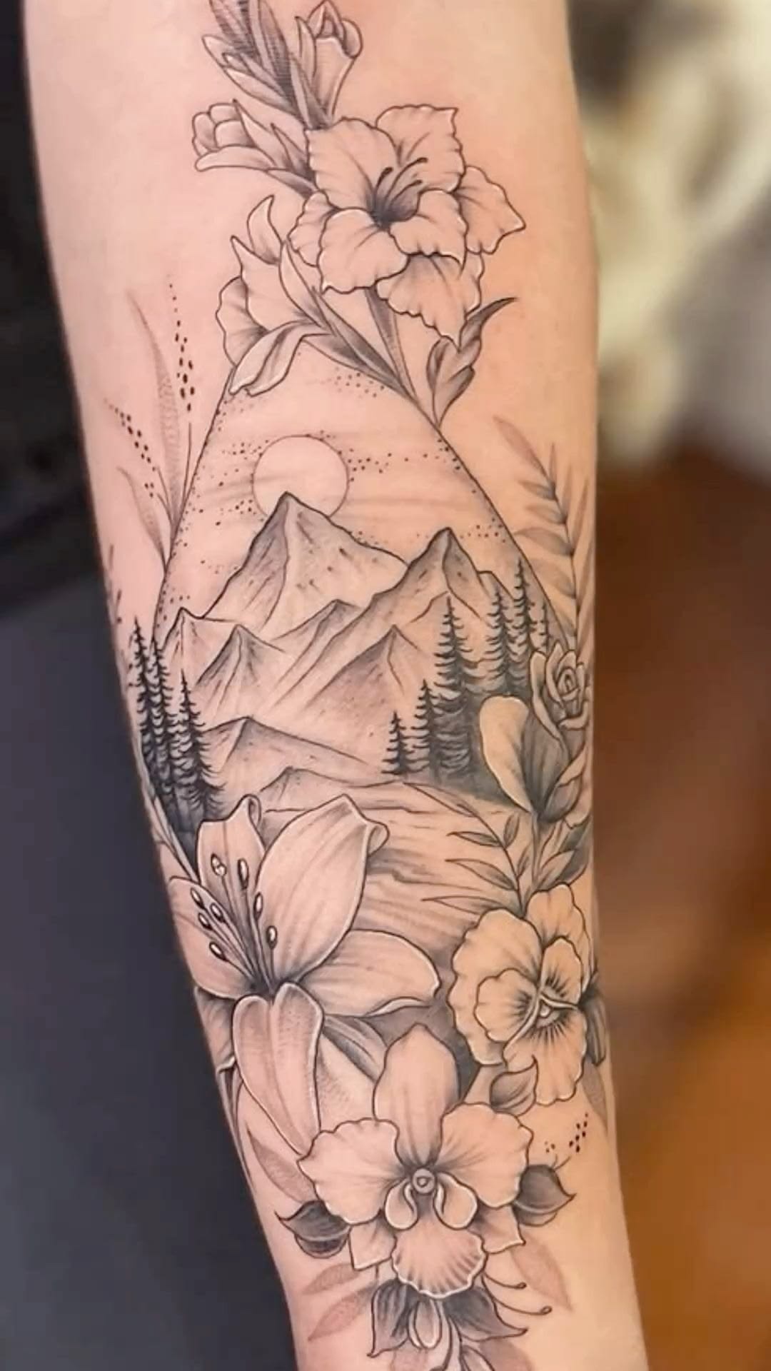 Floral Mountain Half Sleeve Tattoo Tattoo Design