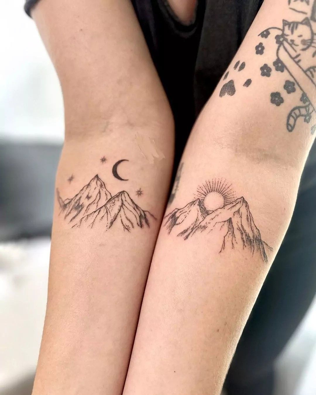 Matching Sun and Moon Mountain Tattoos Tattoo Design