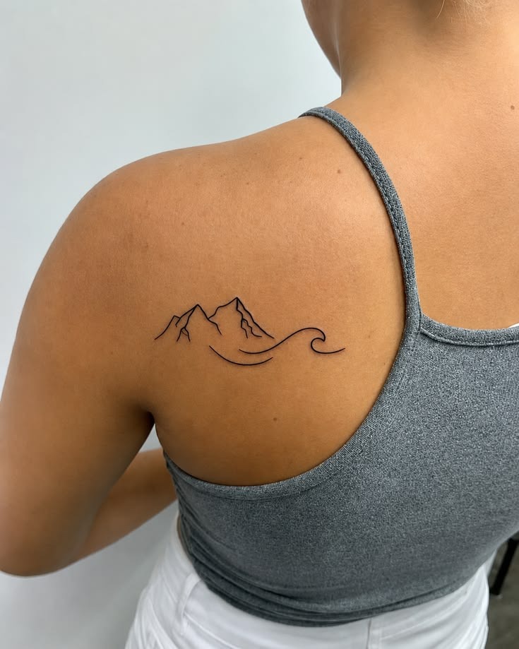 Minimal Shoulder Mountain Wave Tattoo Tattoo Design