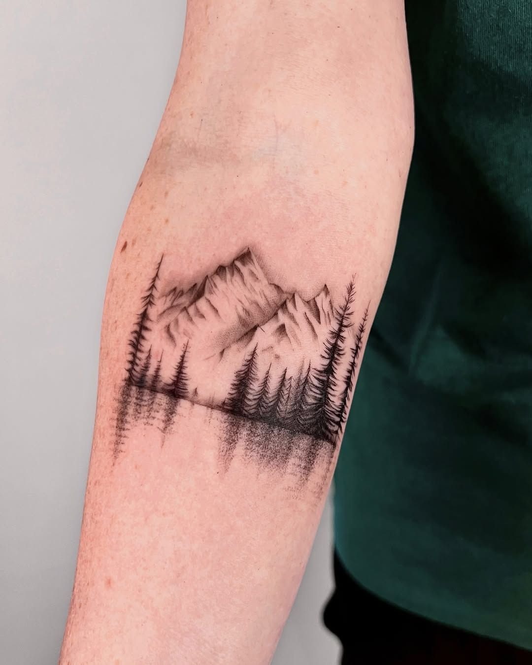 Misty Forest Mountain Arm Tattoo Tattoo Design