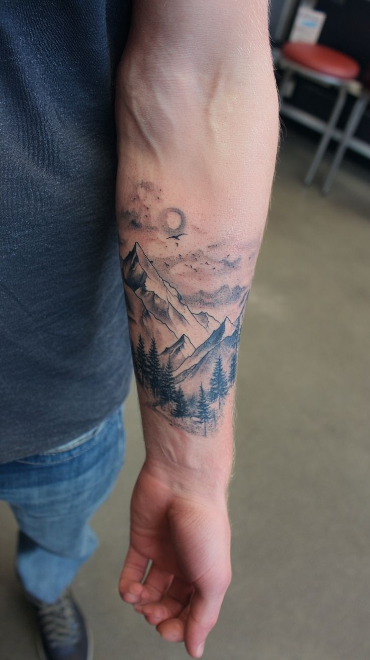 Moonlit Mountain Forearm Tattoo Tattoo Design