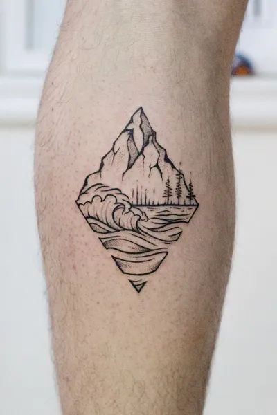 Mountain and Ocean Wave Tattoo Tattoo Design