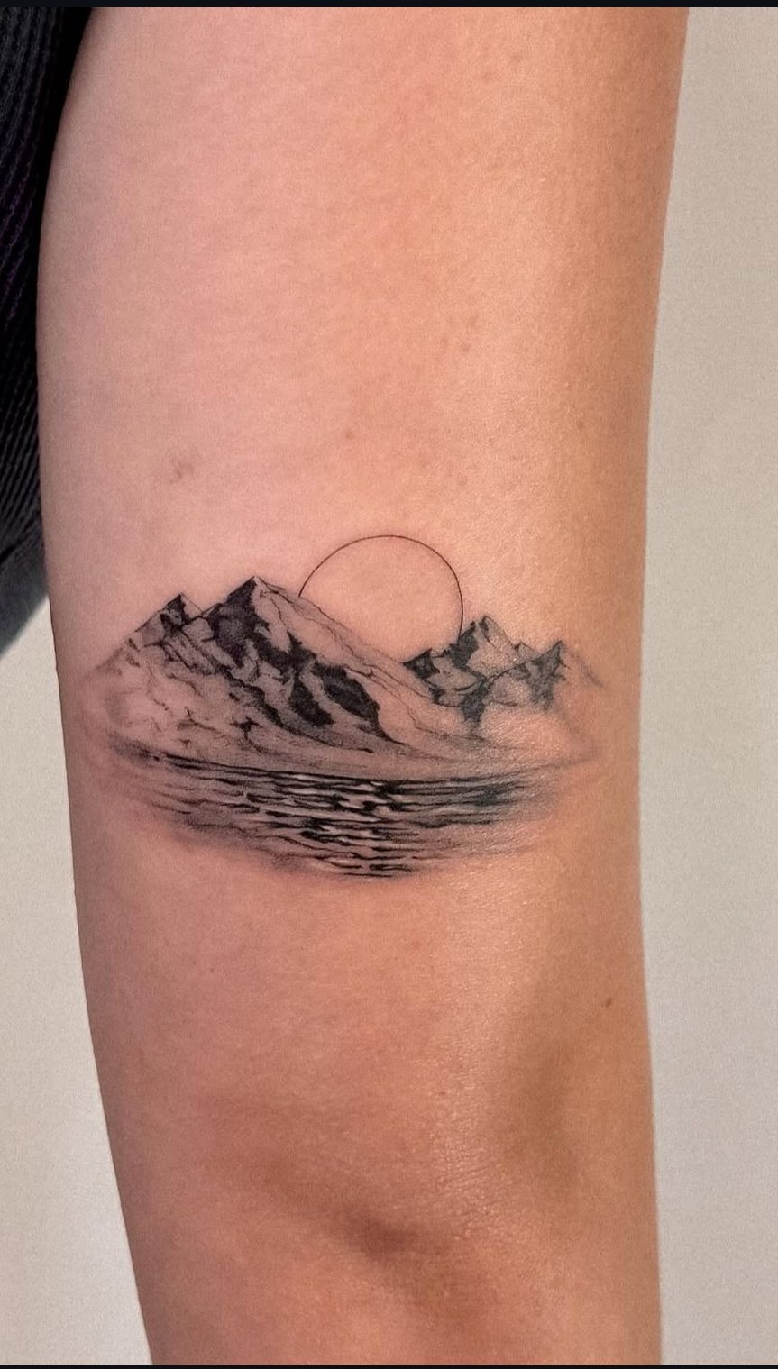 Mountain and Small Ocean Horizon Tattoo Tattoo Design