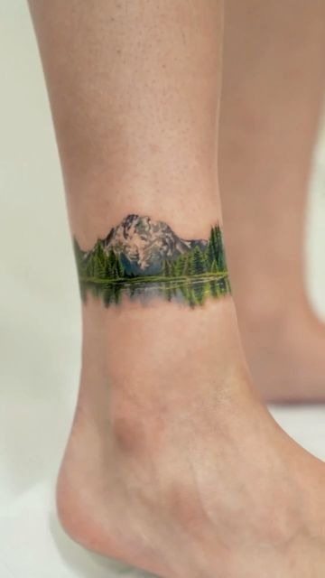 Small Color Mountain Ankle Tattoo Tattoo Design
