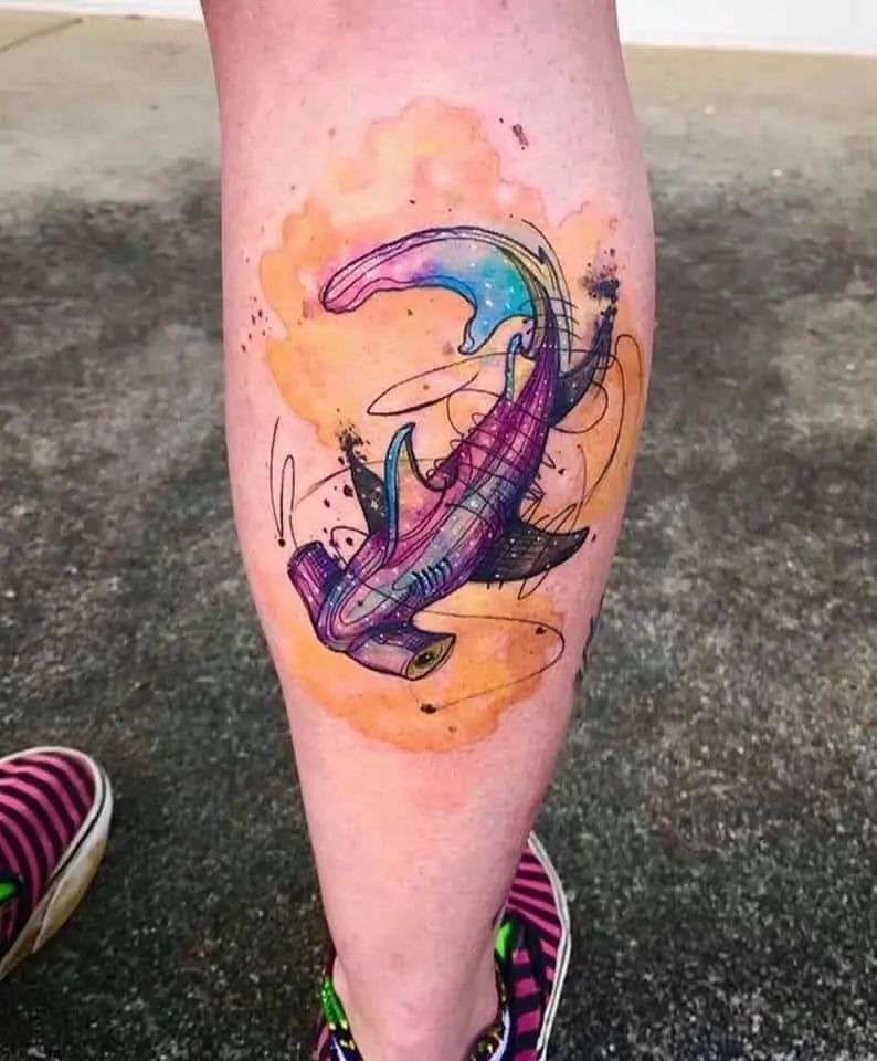 Abstract Watercolor Shark Tattoo Tattoo Design